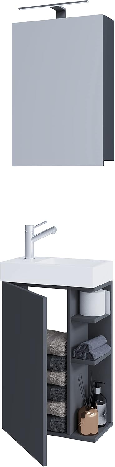 3-TLG Set | Waschplatz für Gäste WC | Gästebad Toilette | Waschtisch mit Spiegelschrank | Badmöbel Badezimmer Set – Lumia