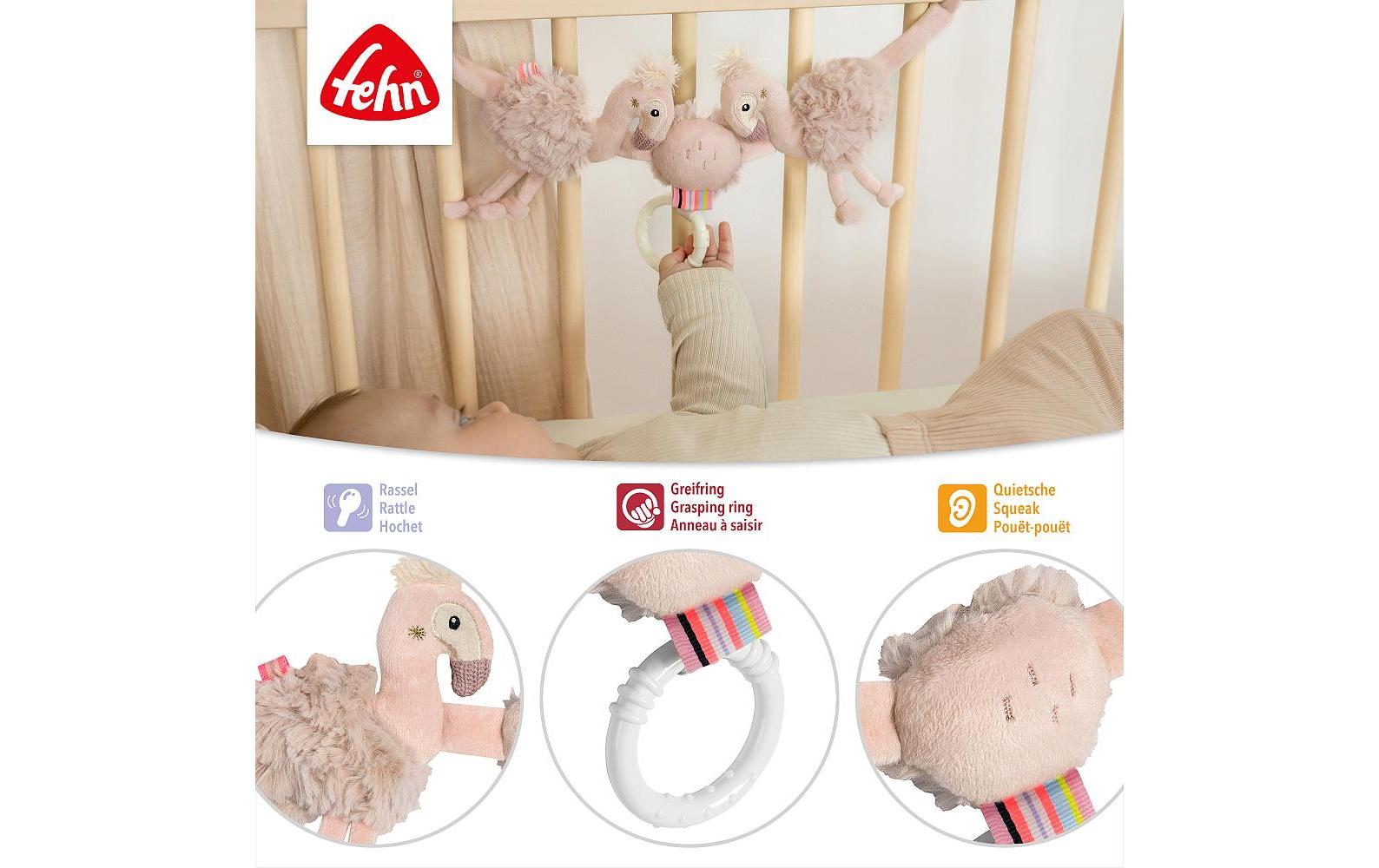 Kinderwagenkette Flamingo RoseMobile-Kette mit niedlichen Flamingo-Figuren zum flexiblen Aufhängen