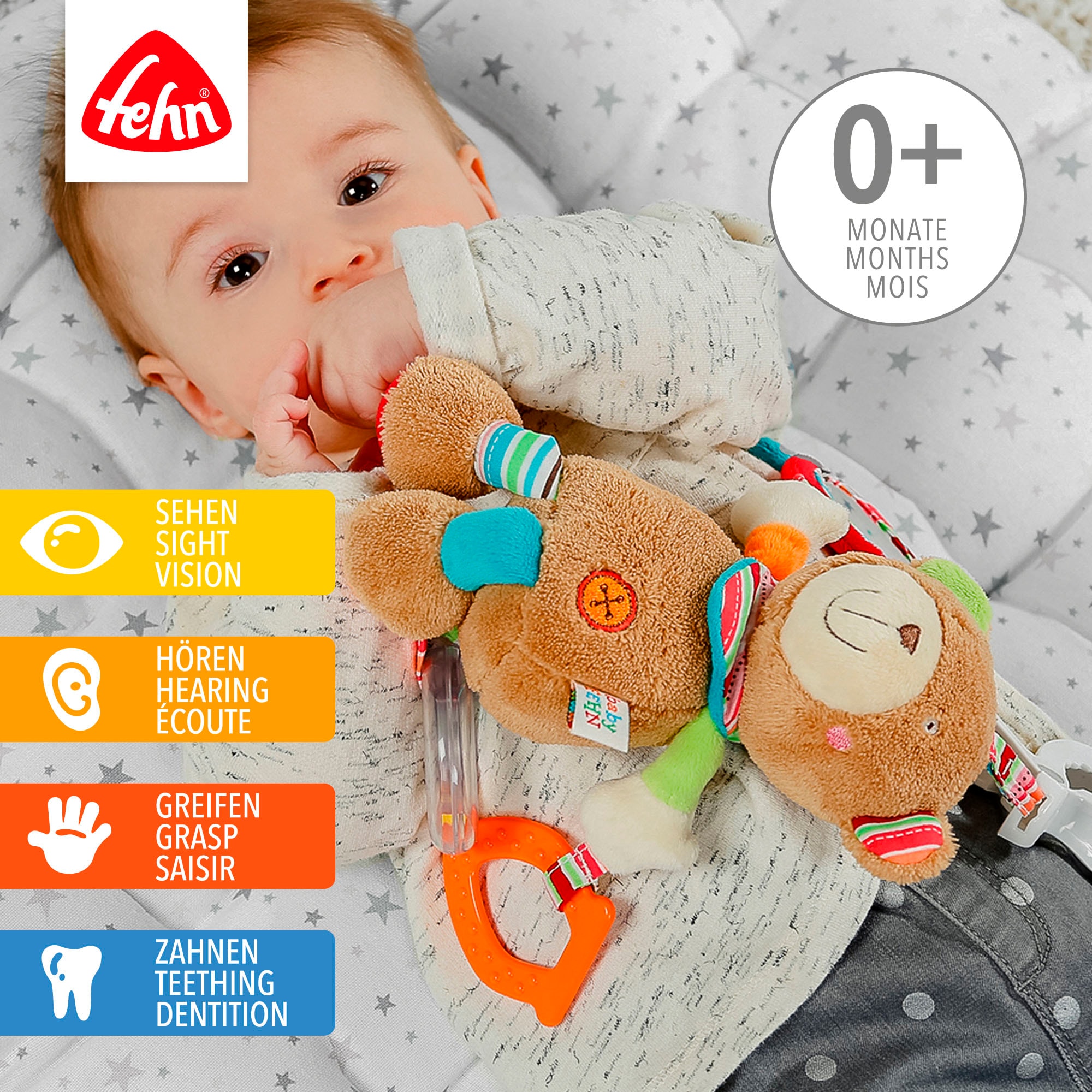 Fehn Greifspielzeug »Classic Stars, Activity-Teddy« inklusive Befestigung