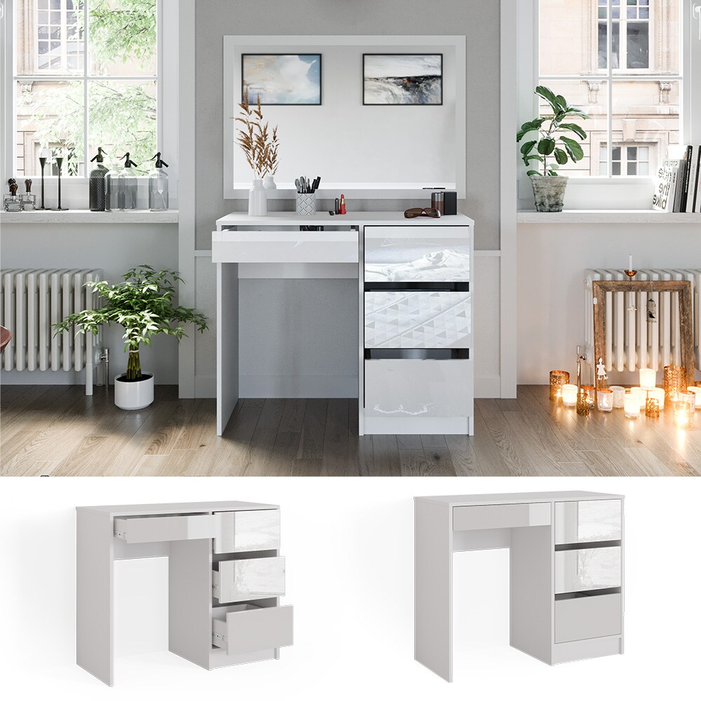 Vicco Schminktisch Frisiertisch Frisierkommode Sherry Weiß 90x75 cm modern Schlafzimmer Kommode Schublade Ablage Aufbewahrung Kosmetiktisch Make-Up-Tisch Hochglanz