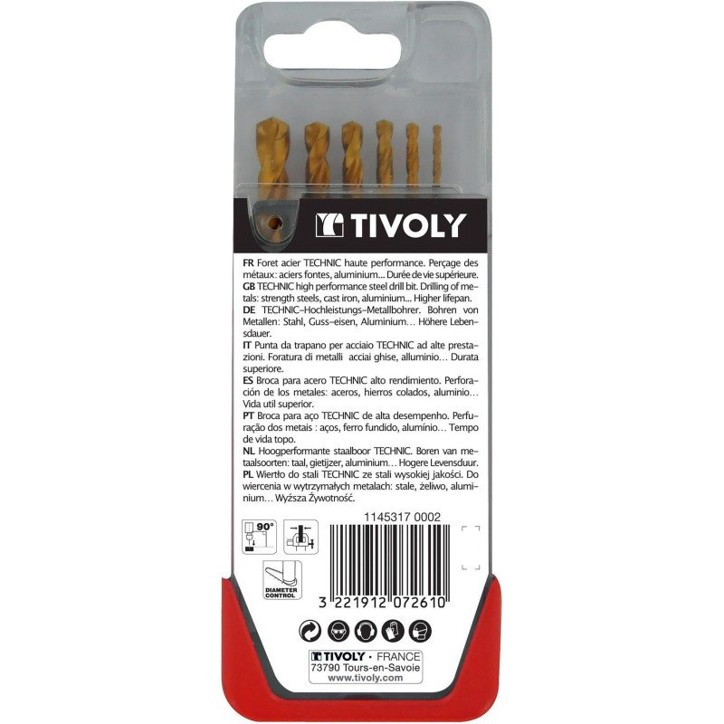 Forets métaux HSS STEAM Tivoly Technic Ø 2 à 8 mm - Coffret de 6 pièces