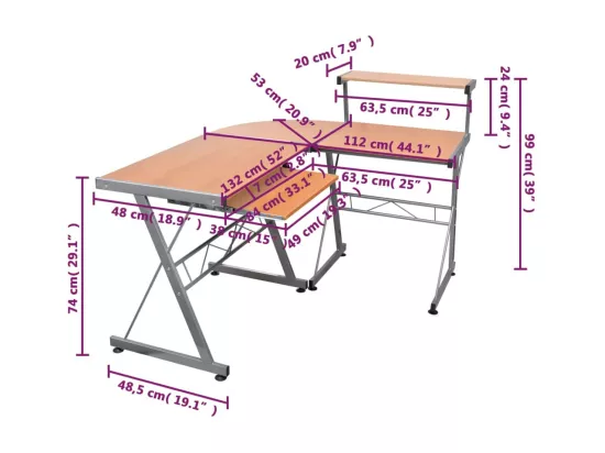 Bureau d'ordinateur d'angle Marron 132x112x99cm Bois ingénierie