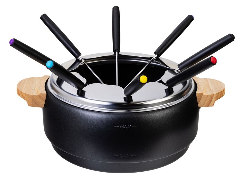 FURBER Fondue-Set Chalet 11 Teile, Schwarz/Silber Für Fondue Chinoise oder Schokoladenfondue