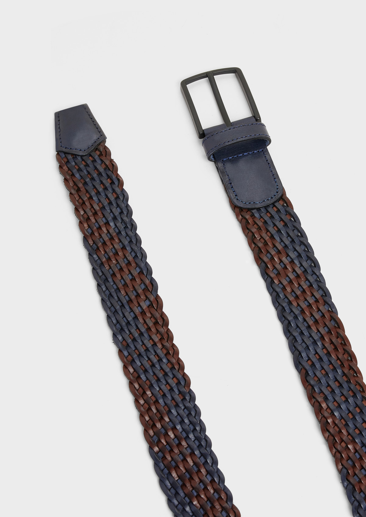 Ceinture tressée en cuir bleu nuit et marron