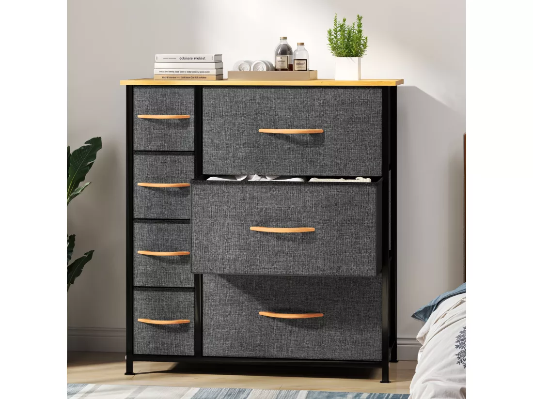 YITAHOME Commode - 7 Tiroirs en Tissu Commode Chambre Meuble de Rangement - Cadre en Métal - Chambre - Salon - Gris Profond