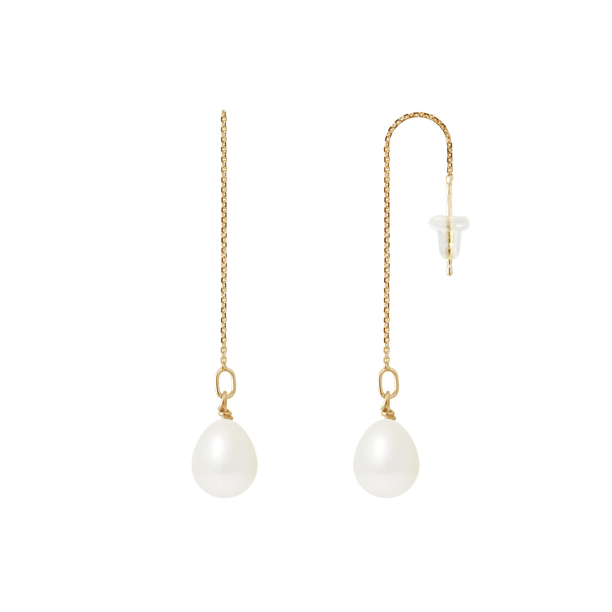 Boucles d'Oreilles Pendantes - Or Jaune Perles de Culture d'Eau Douce - Blanc Nacre Naturel
