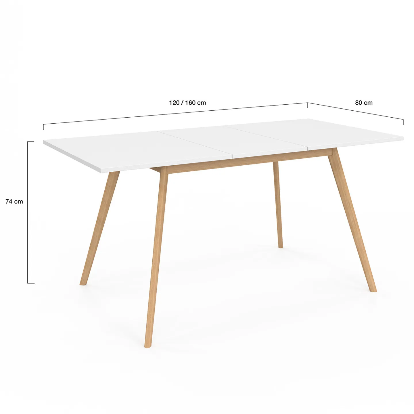 Table scandinave extensible rectangle INGA 4-8 personnes blanche 120-160 cm