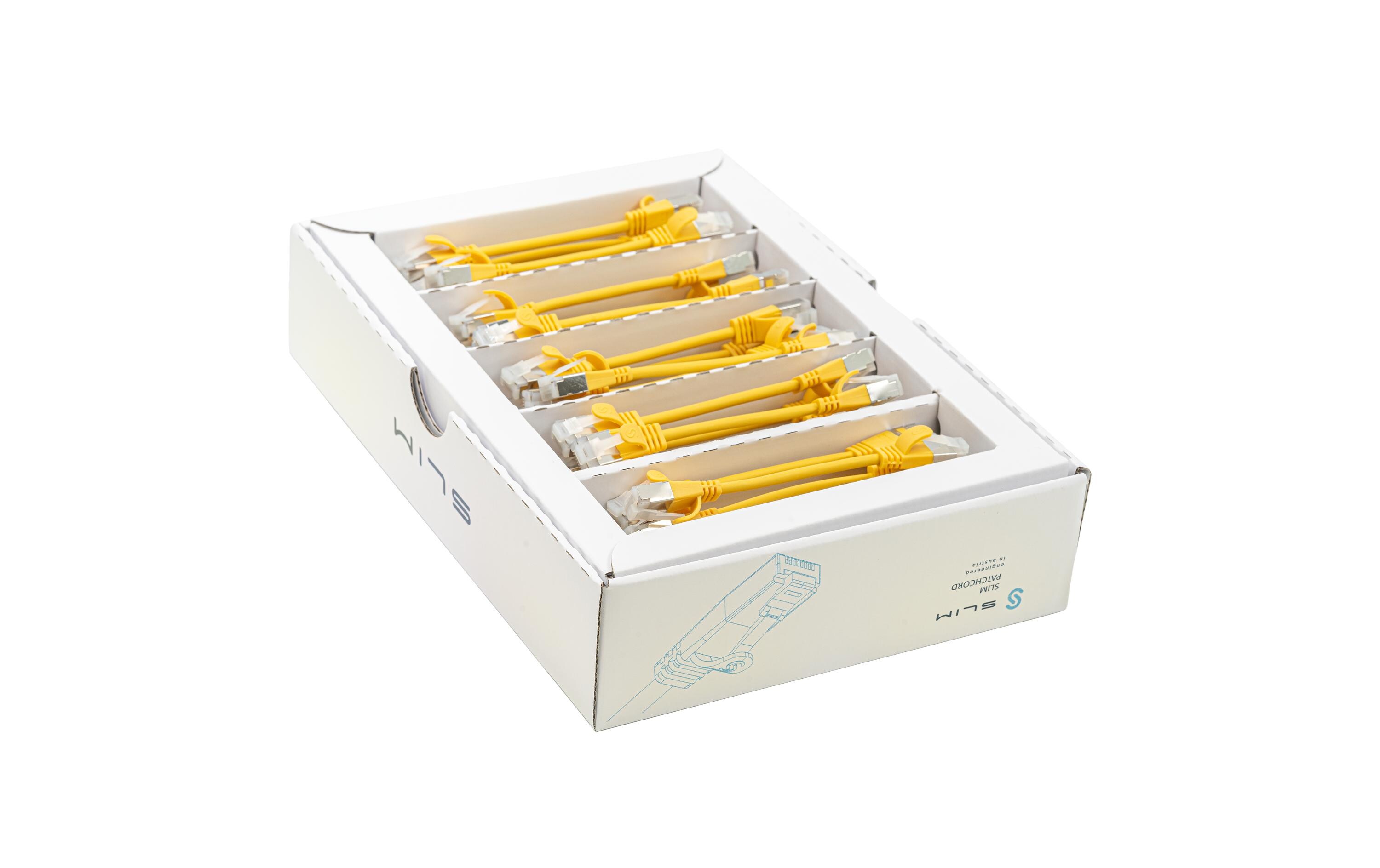 Slimpatchkabel RJ-45, Cat 6A, U/FTP, 0.1 m, Gelb, 50-Pack<br>SLIM Multipack, 50x 0.1m KAT6A Patchkabel, gelb