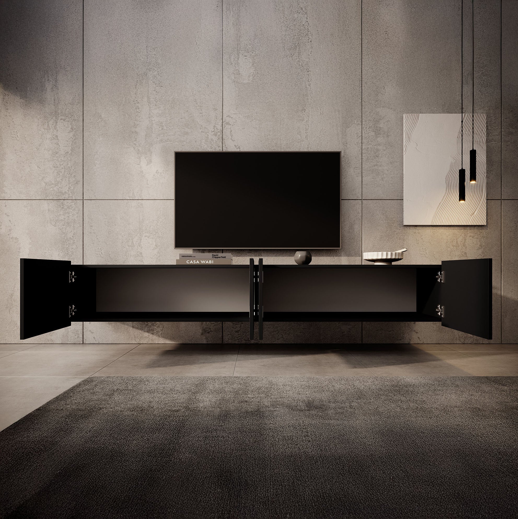Calabas - TV-Meubel met 4 deuren - Mat zwart - 200x43x37 cm