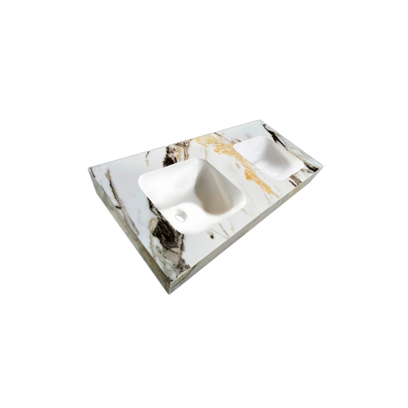 Lambini Designs Cantik keramische wastafel 140cm licht marmer zonder kraangaten