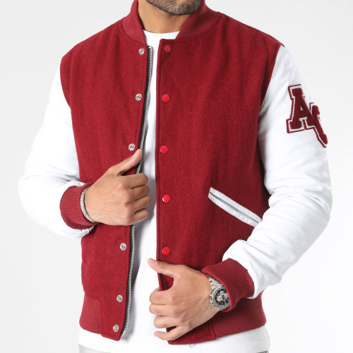 Veste Teddy Cuir Bordeaux Blanc
