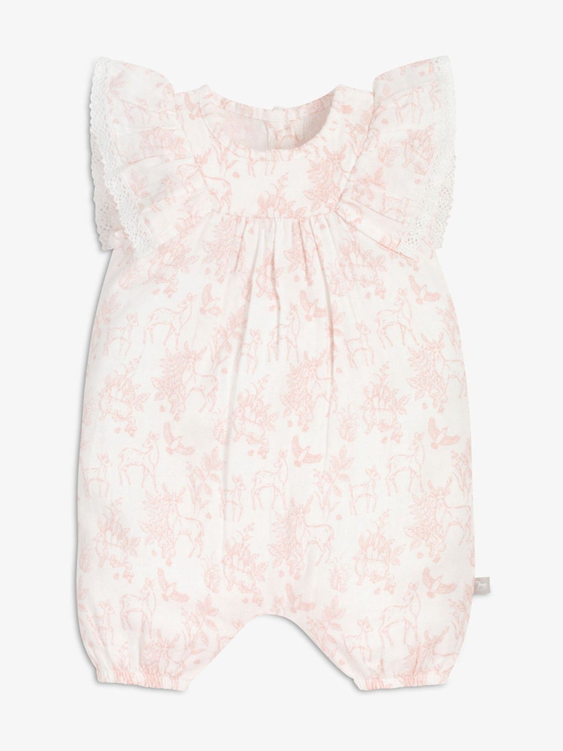 Roze/wit - The Little Tailor Mousseline babyplaysuit van 100% katoen