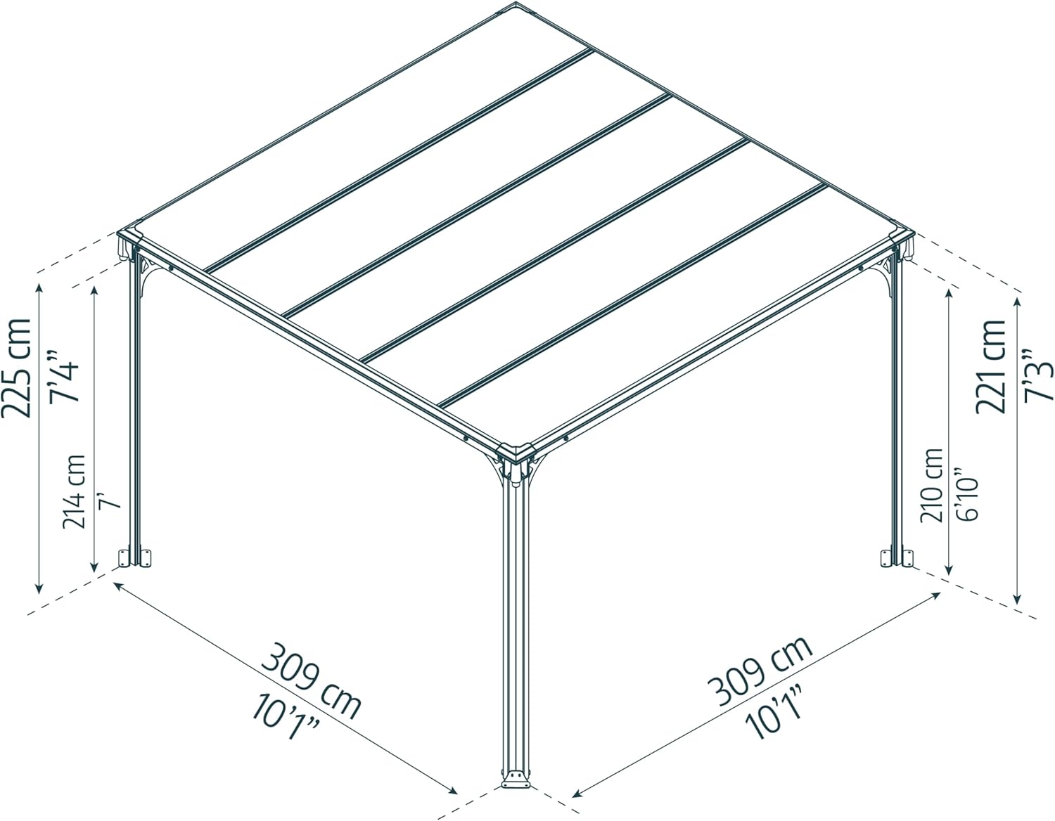 Palram Canopia Milano 3000 Gartenpavillon: Höchst Widerstandsfähiger Und Flacher Hardtop Pavillon Robuste Aluminiumkonstruktion Mit Dach Aus Polycarbonat. Ideal Als Freistehende Überdachung.