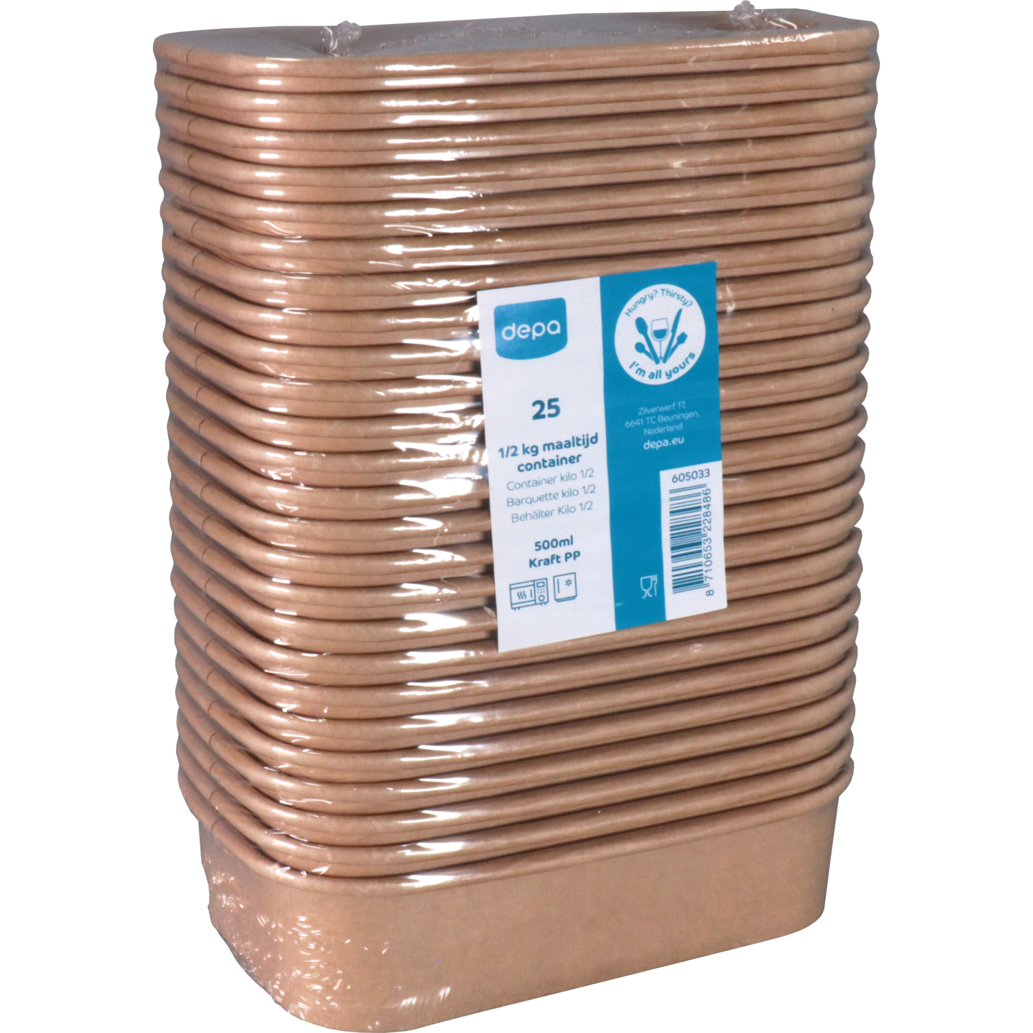 Depa Bak, Karton + PP, 500ml, maaltijdcontainer, 169x117x41mm, bruin