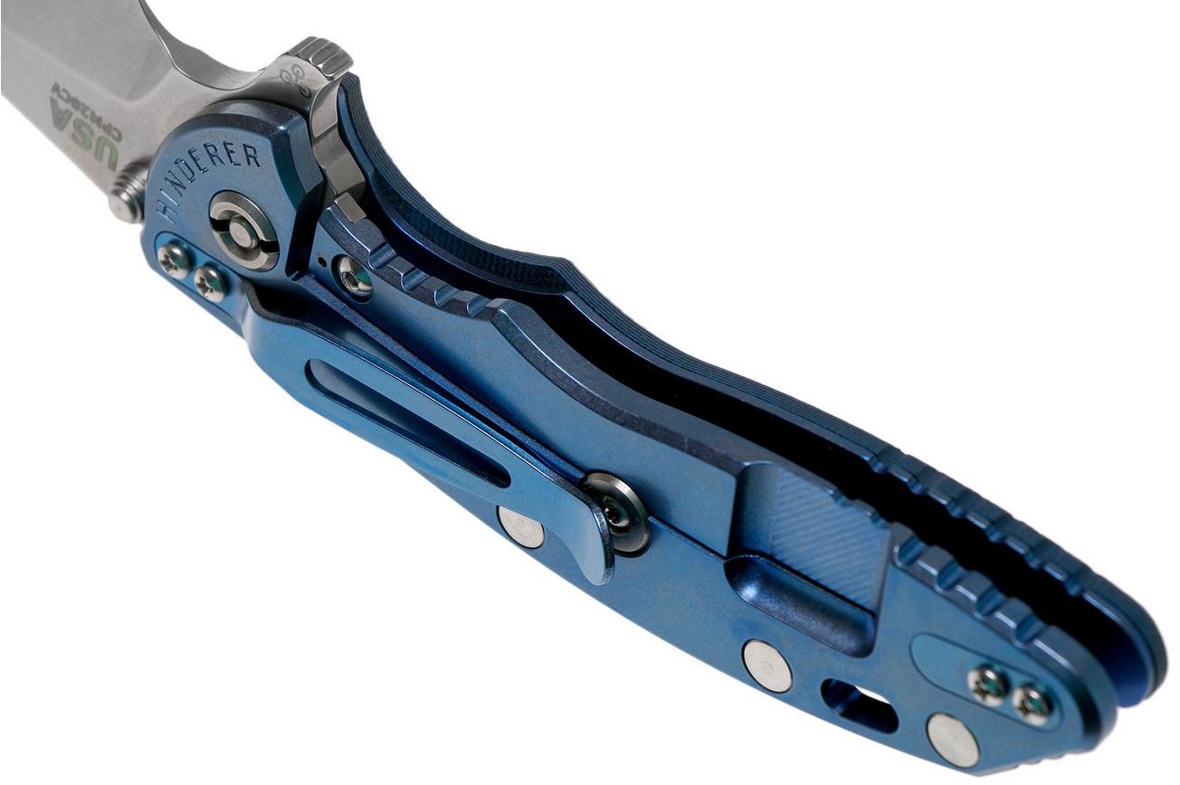 Rick Hinderer XM18 3,5” 20CV Slicer, Blue Ti, Blue-Black G10 zakmes