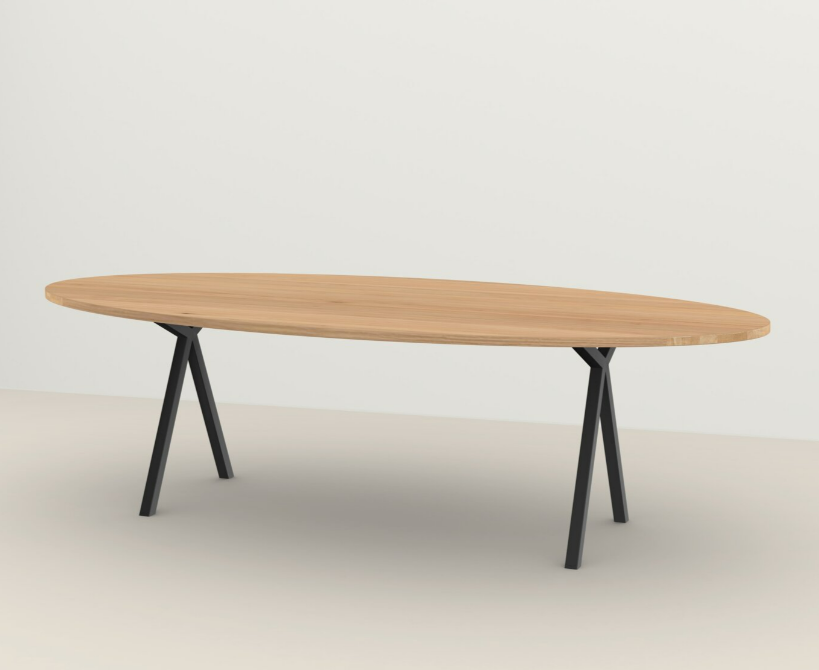 Studio HENK tafel Slim X-type Ovaal, zwart frame - Smart Collectie 240 x 120 cm | Eikenhout | Verjongde rand | Frame Zwart