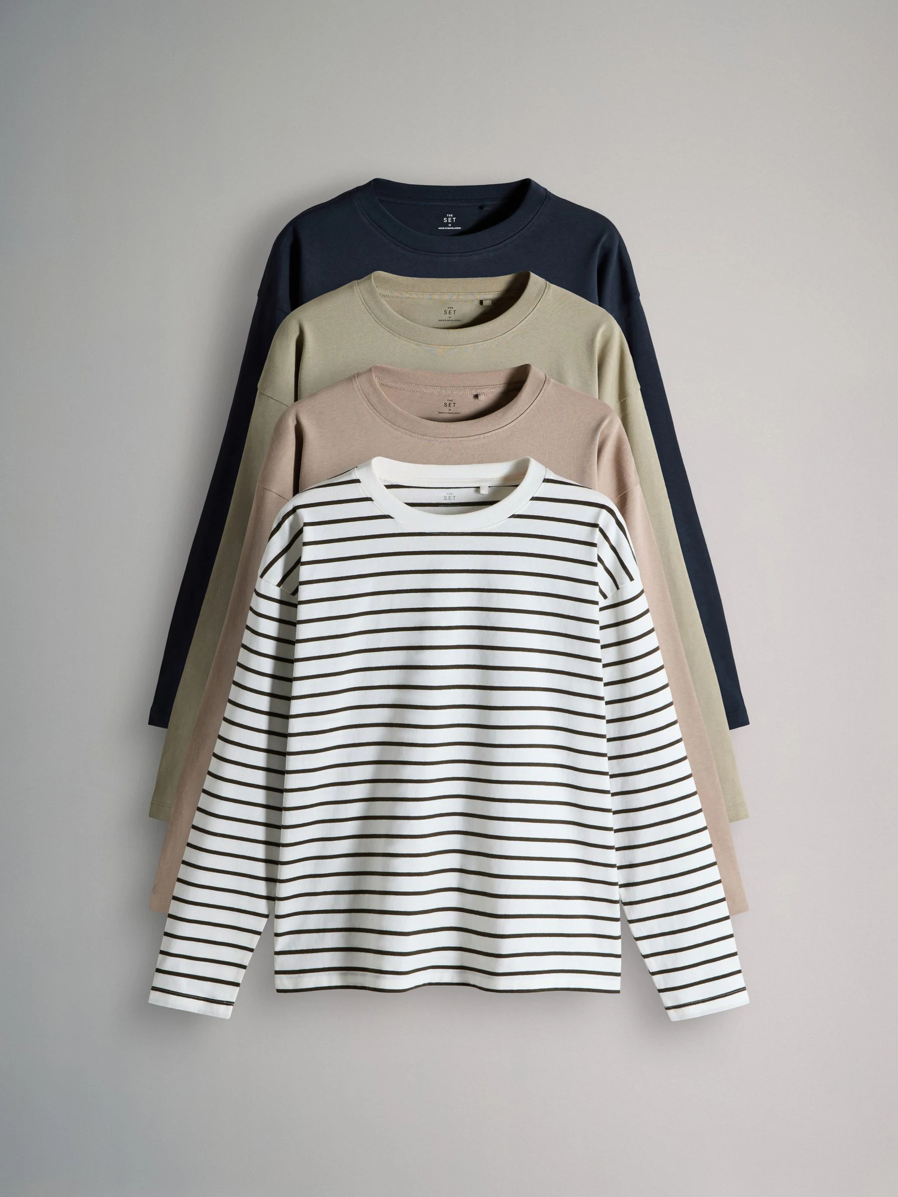 Marineblauw/Strepen/Naturel/Kaki - The Set 4 Pack Heavyweight Relaxed Long Sleeve T-Shirts