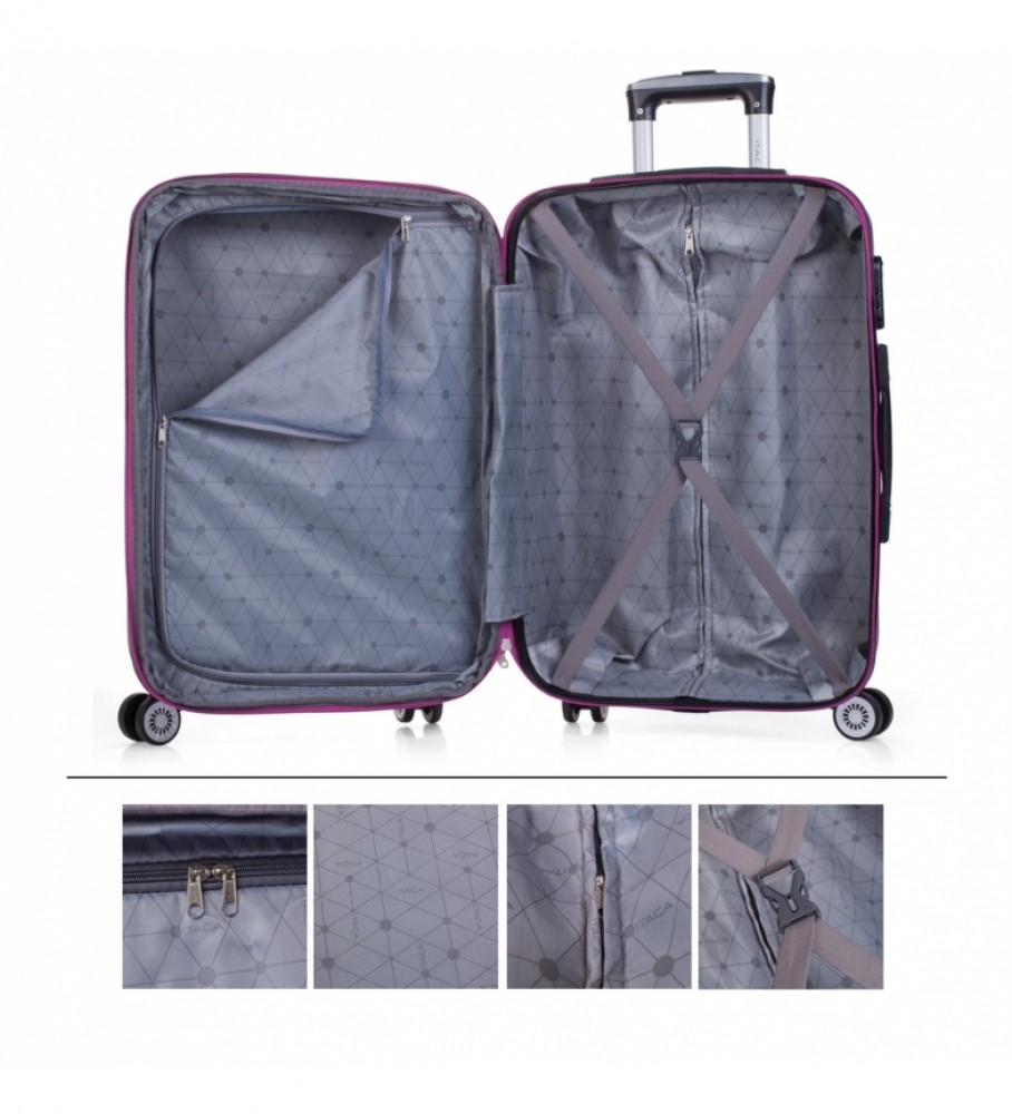 Mala de viagem rígida média com 4 rodas ITACA 71260 roxa - 65 x 42 x 26 cm -