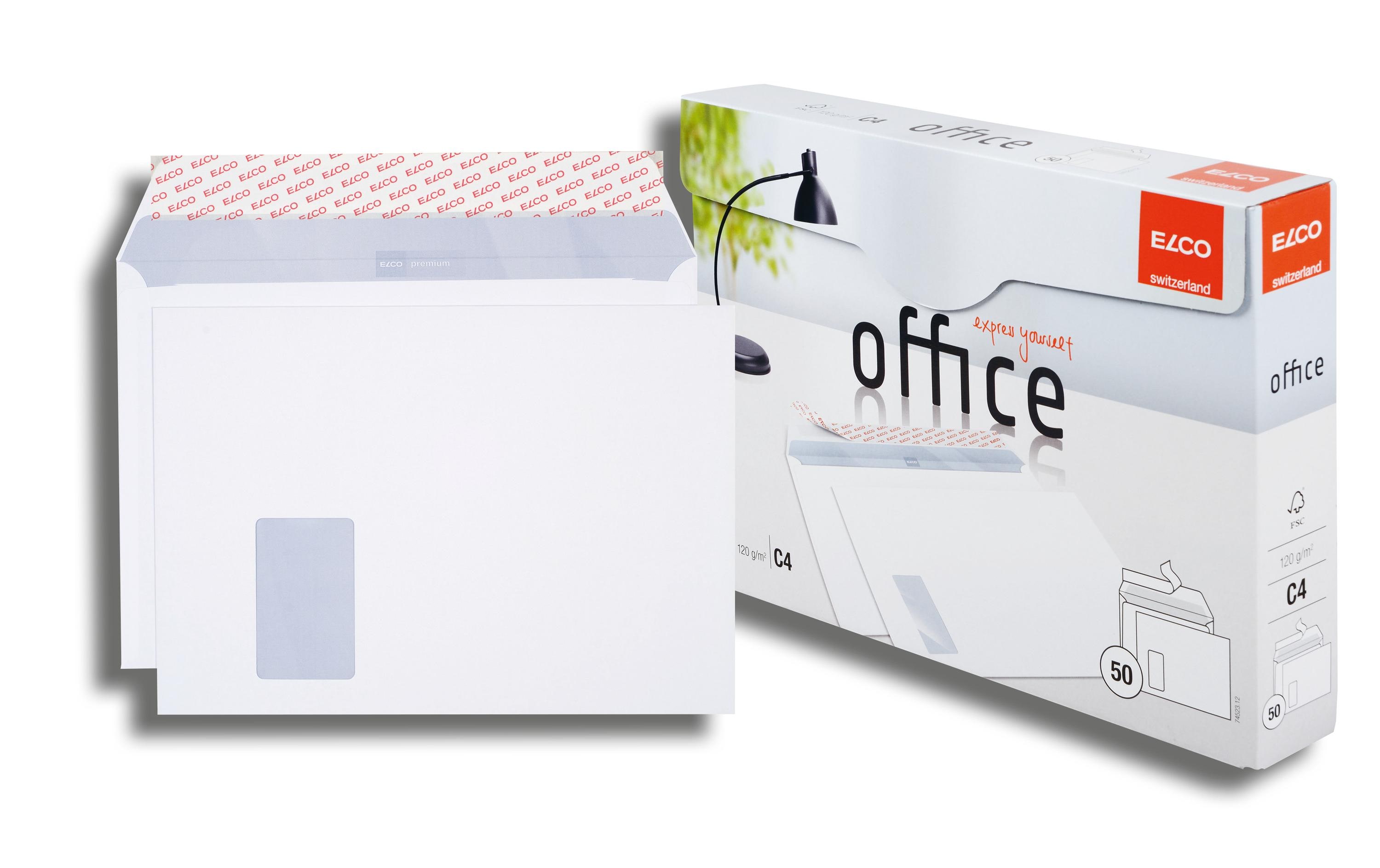 Couvert Office Box C4 mit Fenster links, 50 StückCouvert C4 in praktischer Entnahme-Box