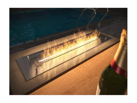 Insert/support brûleur bioéthanol 120cm en inox avec verres inclus