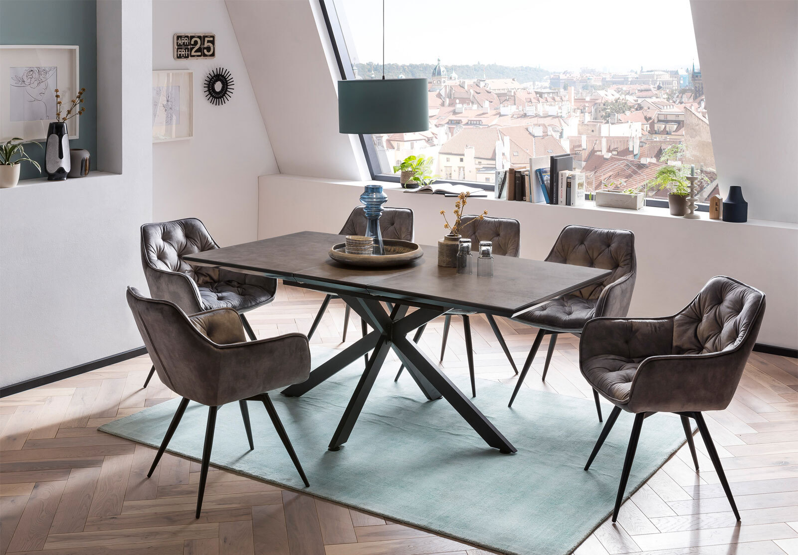 Stuhl Florentina 2er-Set Samtvelours Vintage Optik Grau 49x84x63 cm