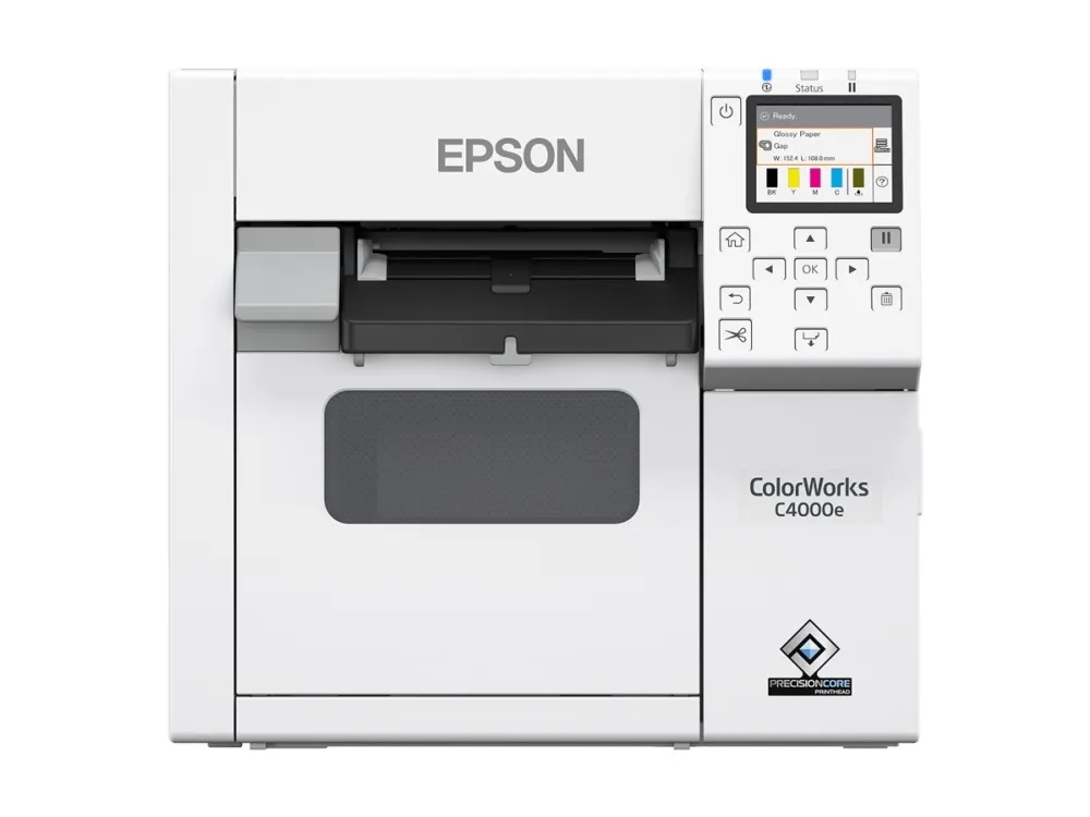 Epson ColorWorks CW-C4000E (BK) - Etiketprinter - farve - blækprinter - Rulle (10,2 cm) - 1200 x 1200 dpi - op til 100 mm/sek. (mono) / op til 100 mm/sek. (farve) - USB, USB vært - skærer