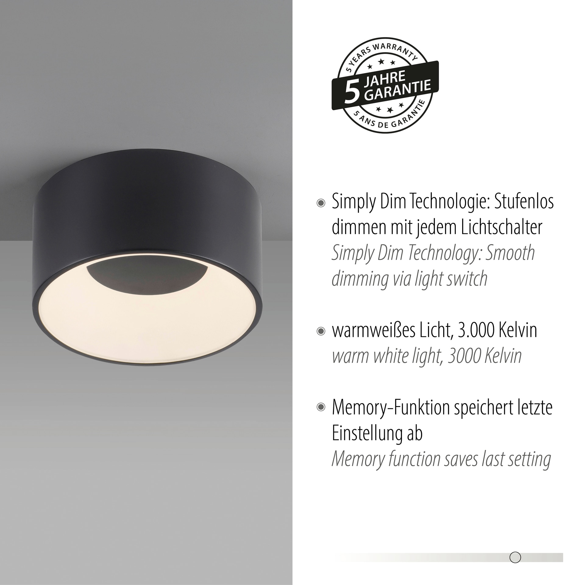 JUST LIGHT LED Deckenlampe TANIKA 16 cm schwarz