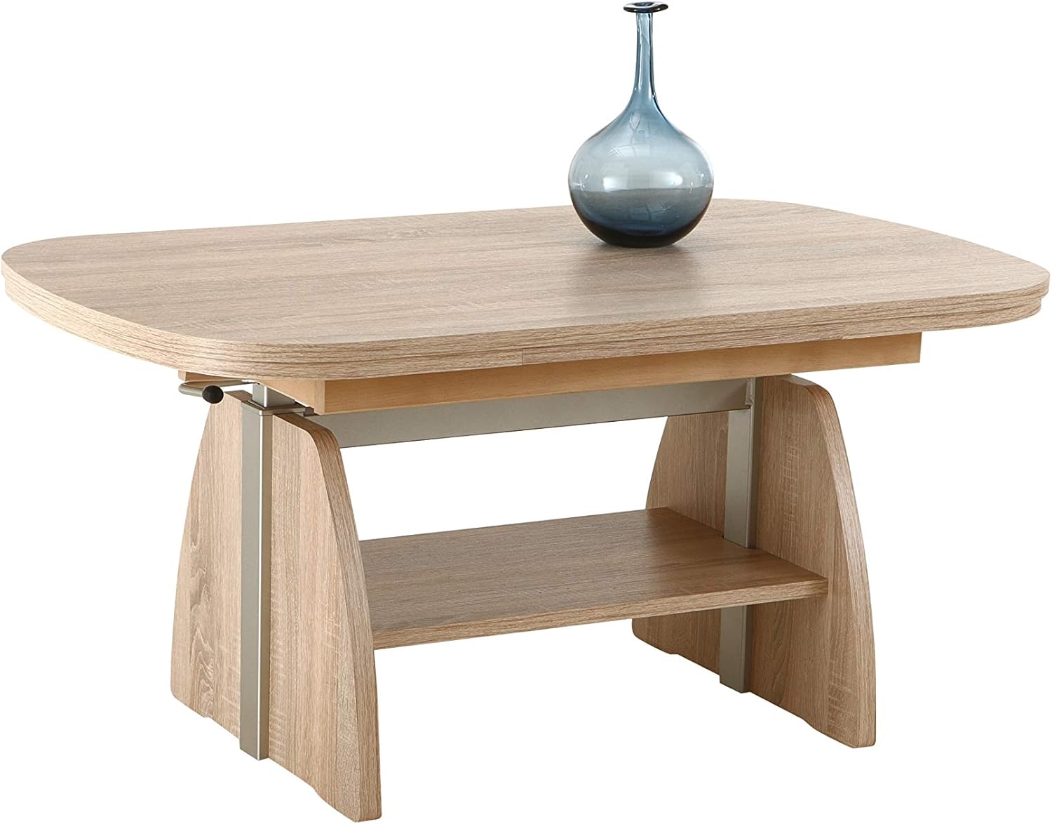 Hela Tische, Funktionscouchtisch Colin, Holzwerkstoff melaminbeschichtet, Dekor Sonoma, Ablageboden, ausziehbar 107-156, höchenverstellbar mit Lift 53-69cm