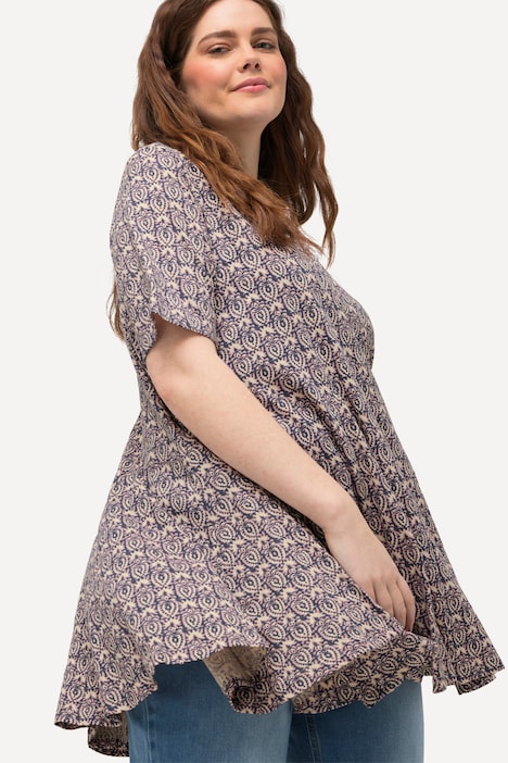 Longshirt, Godetfalten, Tunika-Ausschnitt, Halbarm