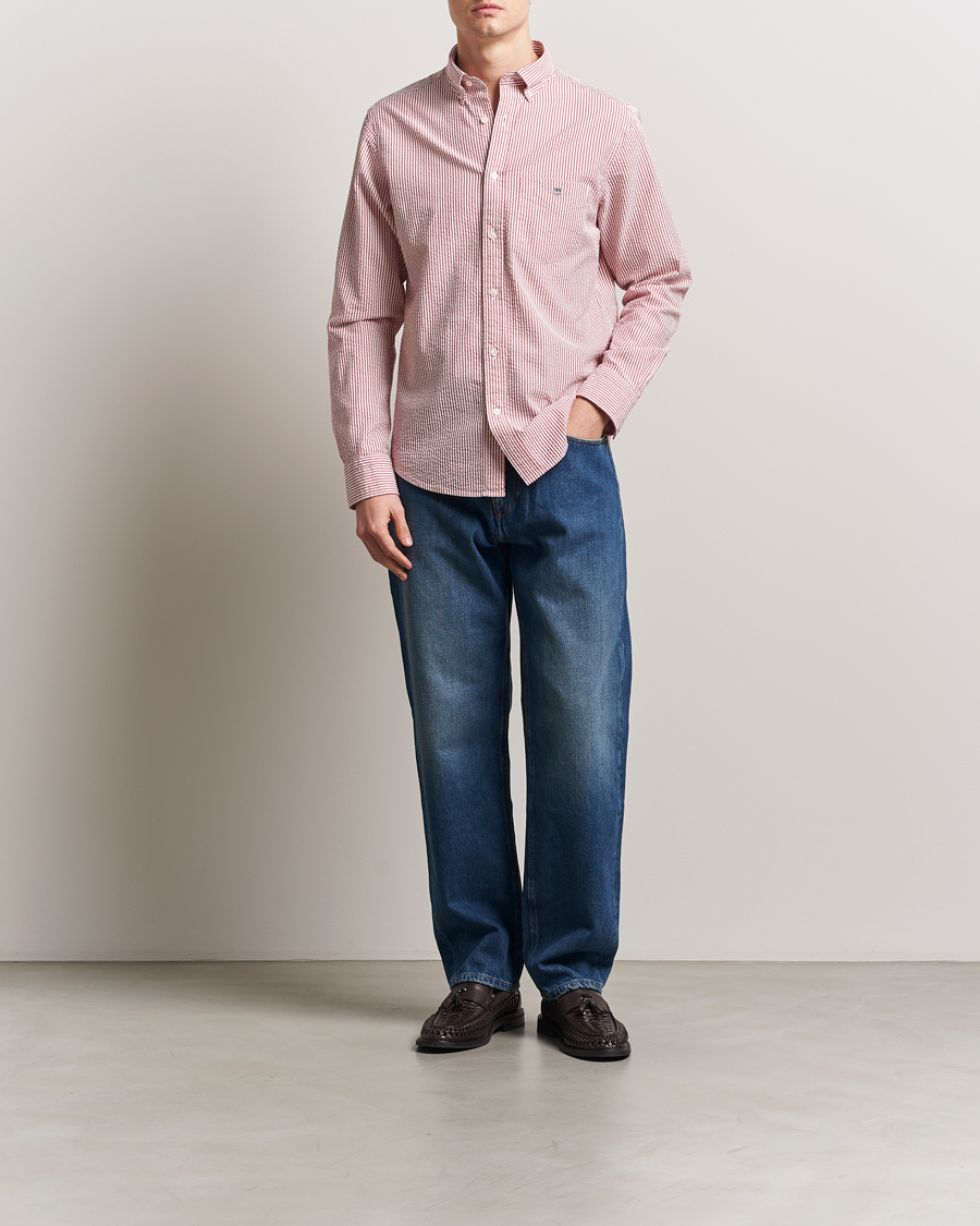 GANT Regular Fit Striped Seersucker Shirt Ruby Red
