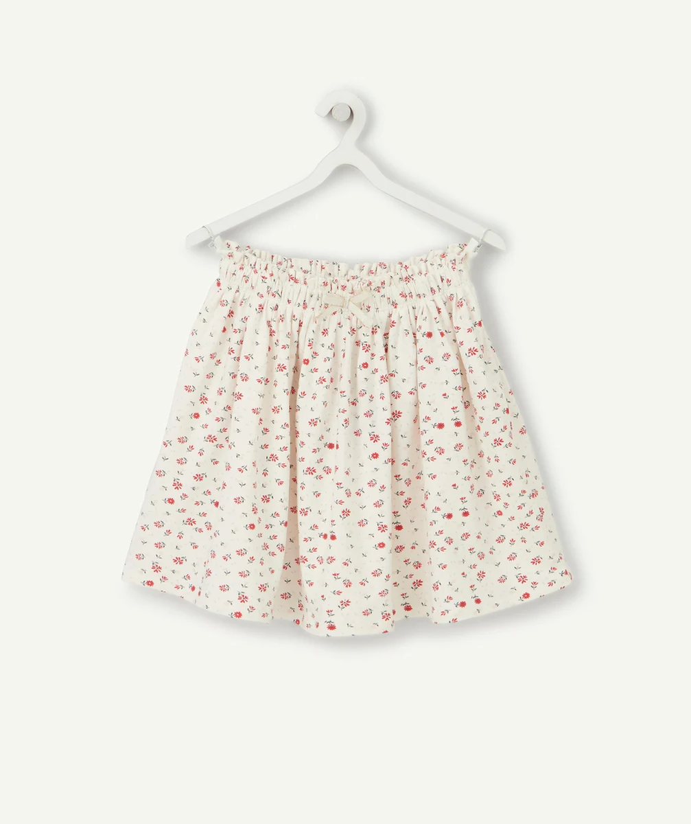 JUPE EN MAILLE FILLE ÉCRU ET IMPRIMÉE FLEURIE