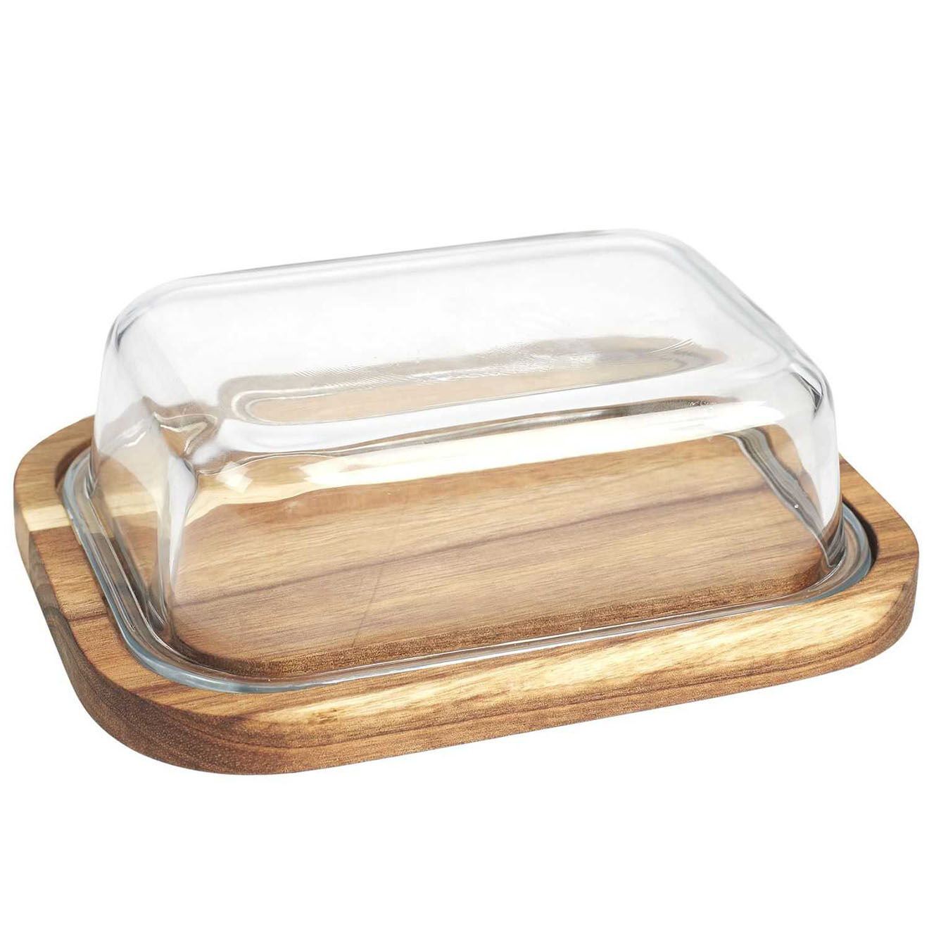 Home Deco Factory Beurrier en verre et acacia natural