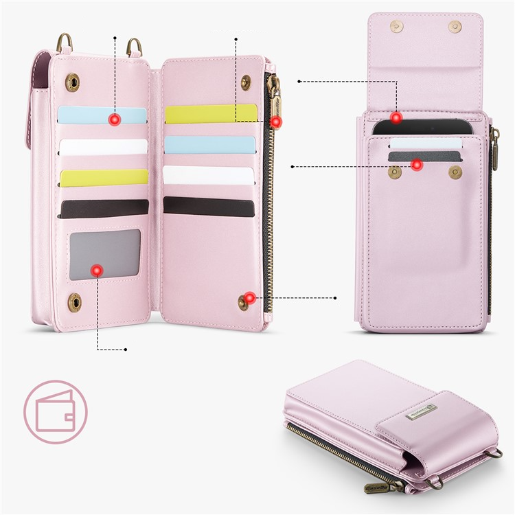 (17x10x3cm) Universal Handy Leder Umhängetasche Portemonnaie Fashion Crossbody Bag (RFID Schutz) - Rosa