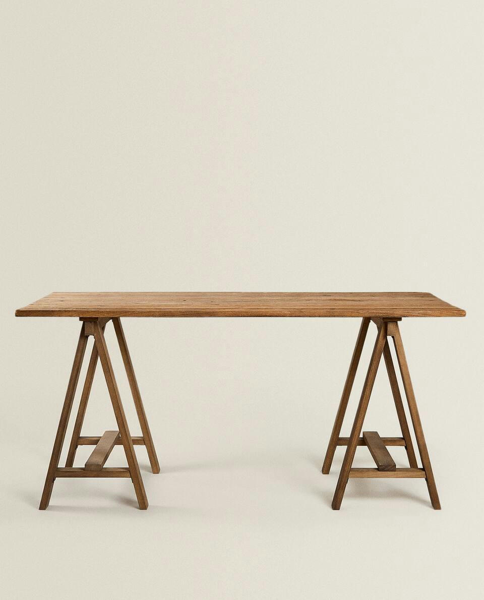 MESA DE CAVALETE EM MADEIRA DE OLMO