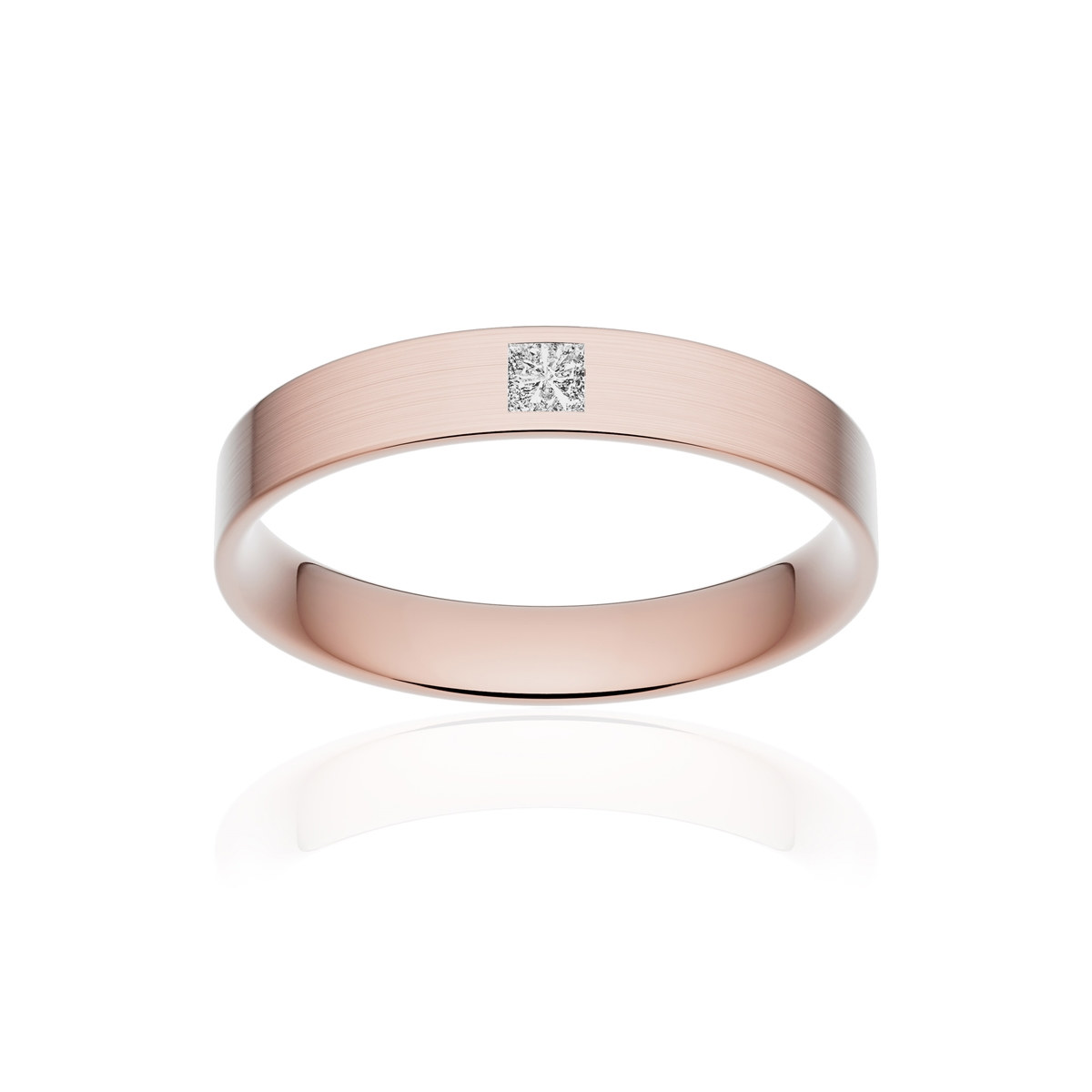 Alliance or 375 rose brossé ruban plat confort 3,5mm diamant princesse