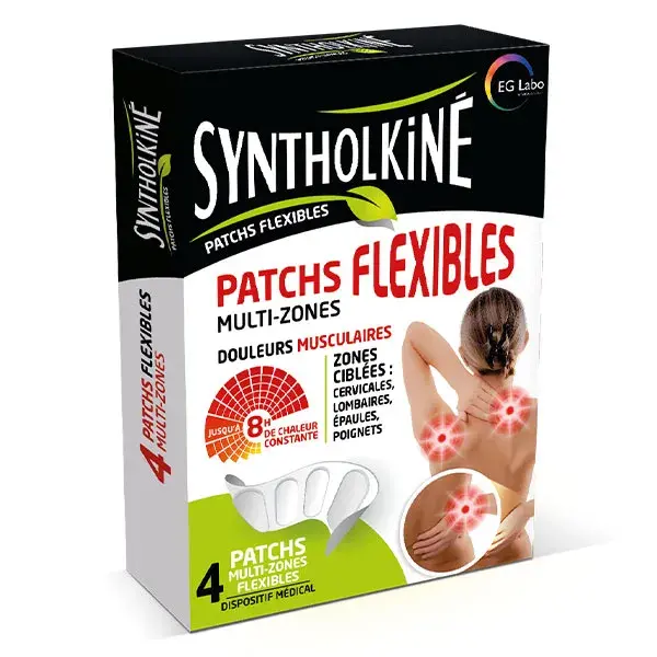 Adesivos flexíveis multizona Syntholkiné para dores musculares - 1 caixa com 4 adesivos - EG LABO