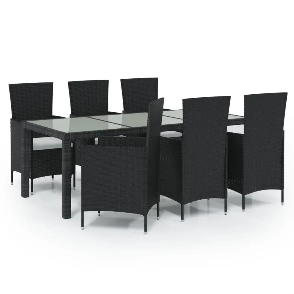 vidaXL - Tuinset - Zwart - Poly rattan - 7 stuks - Met kussens