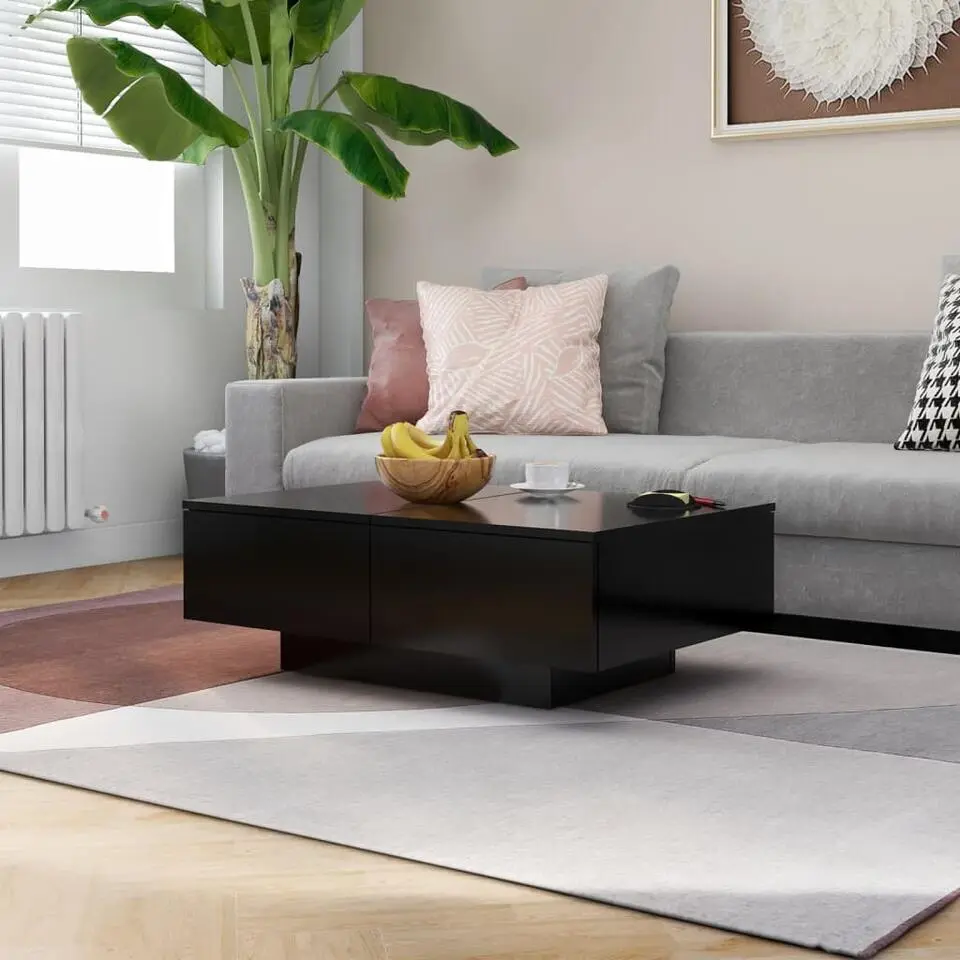 vidaXL - Salontafel - Zwart - Bewerkt hout - 90 x 60 x 31 cm