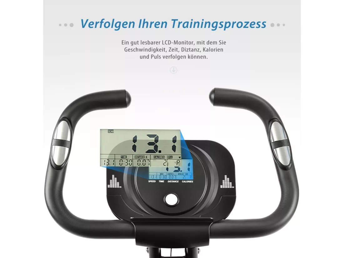 Vélo de fitness pliable magnétique, avec écran LCD, 10 niveaux de résistance magnétique, charge max 120kg