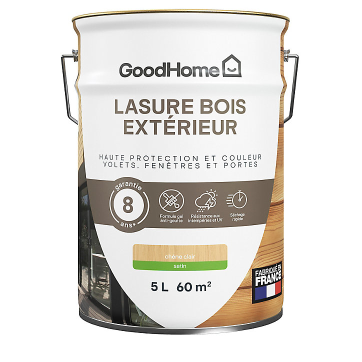 Lasure extérieure chêne clair satin 8 ans GoodHome 5L
