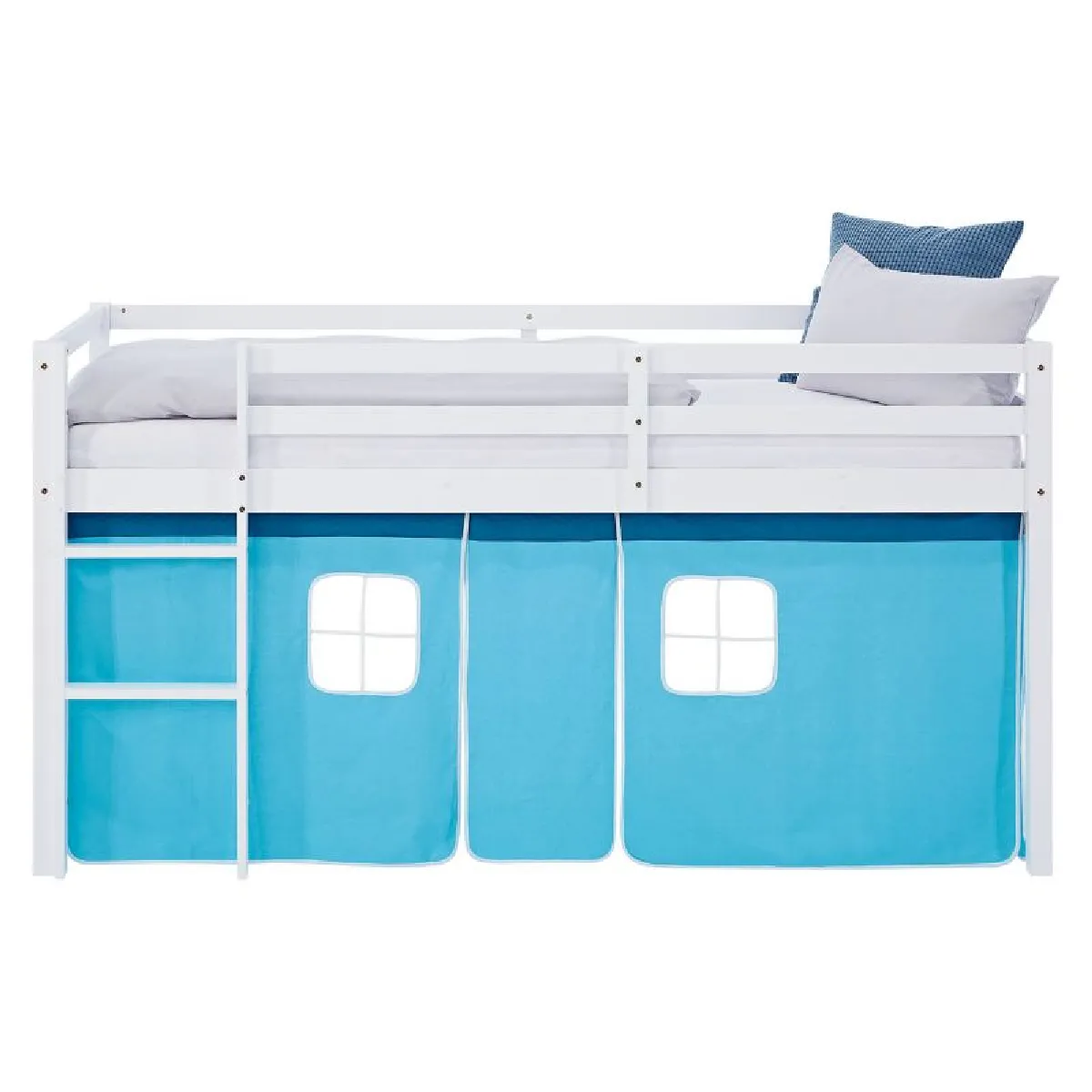 Homestyle4U Lit mi-hauteur 90x200 cm matelas rideau bleu