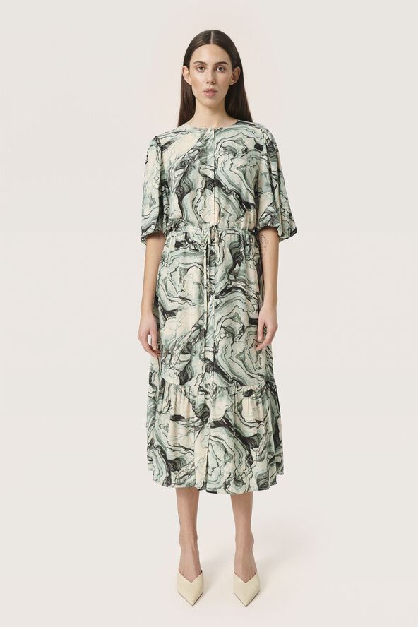 Soaked in Luxury SLLivinna Midi Dress Loden green marble print