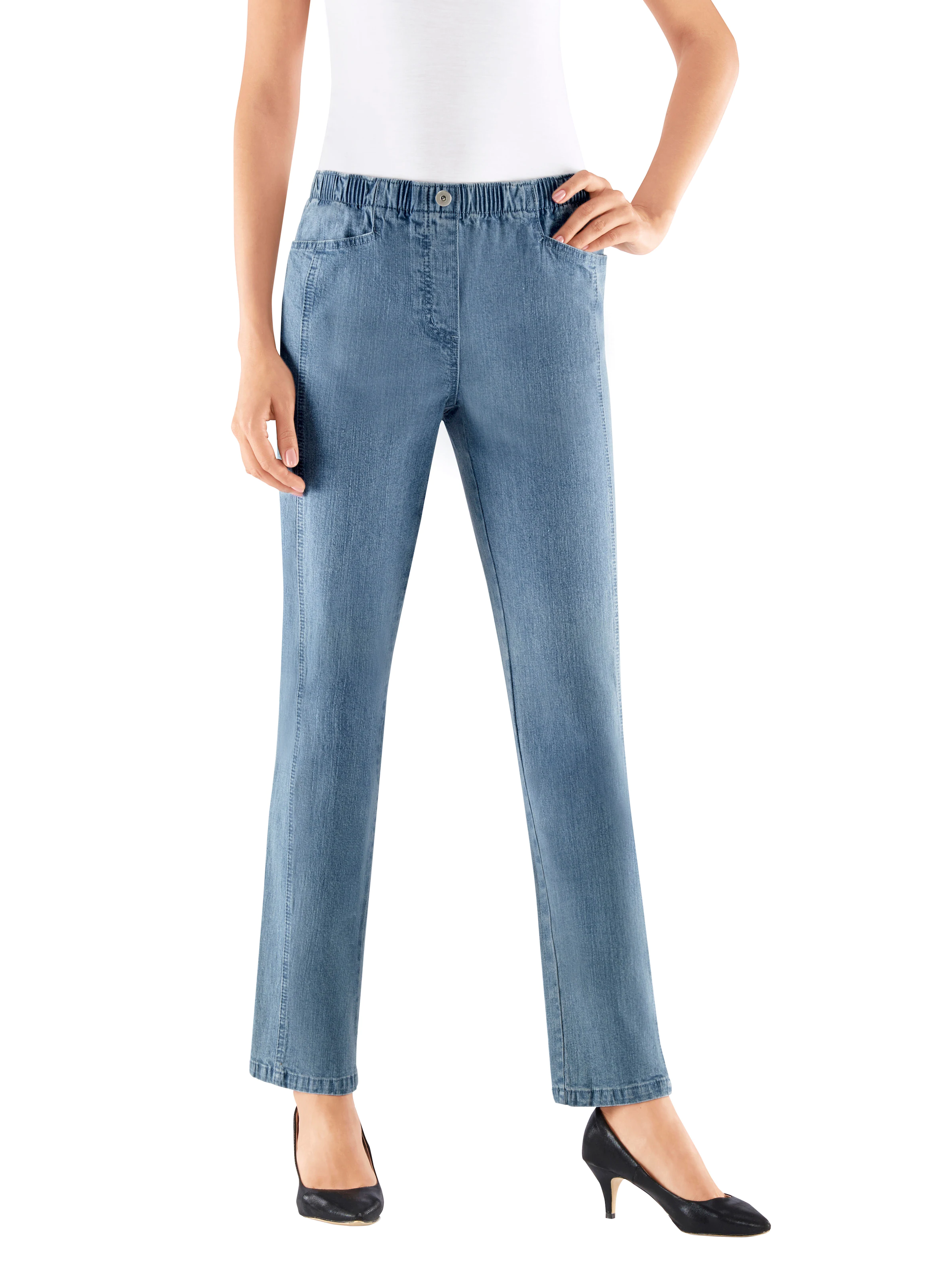 Schlupfjeans in blue-bleached