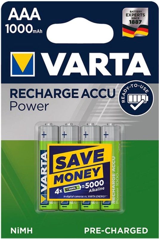 Varta - AAA Recharge Accu Power - 1000 mAh - 4 Stuks in Blister