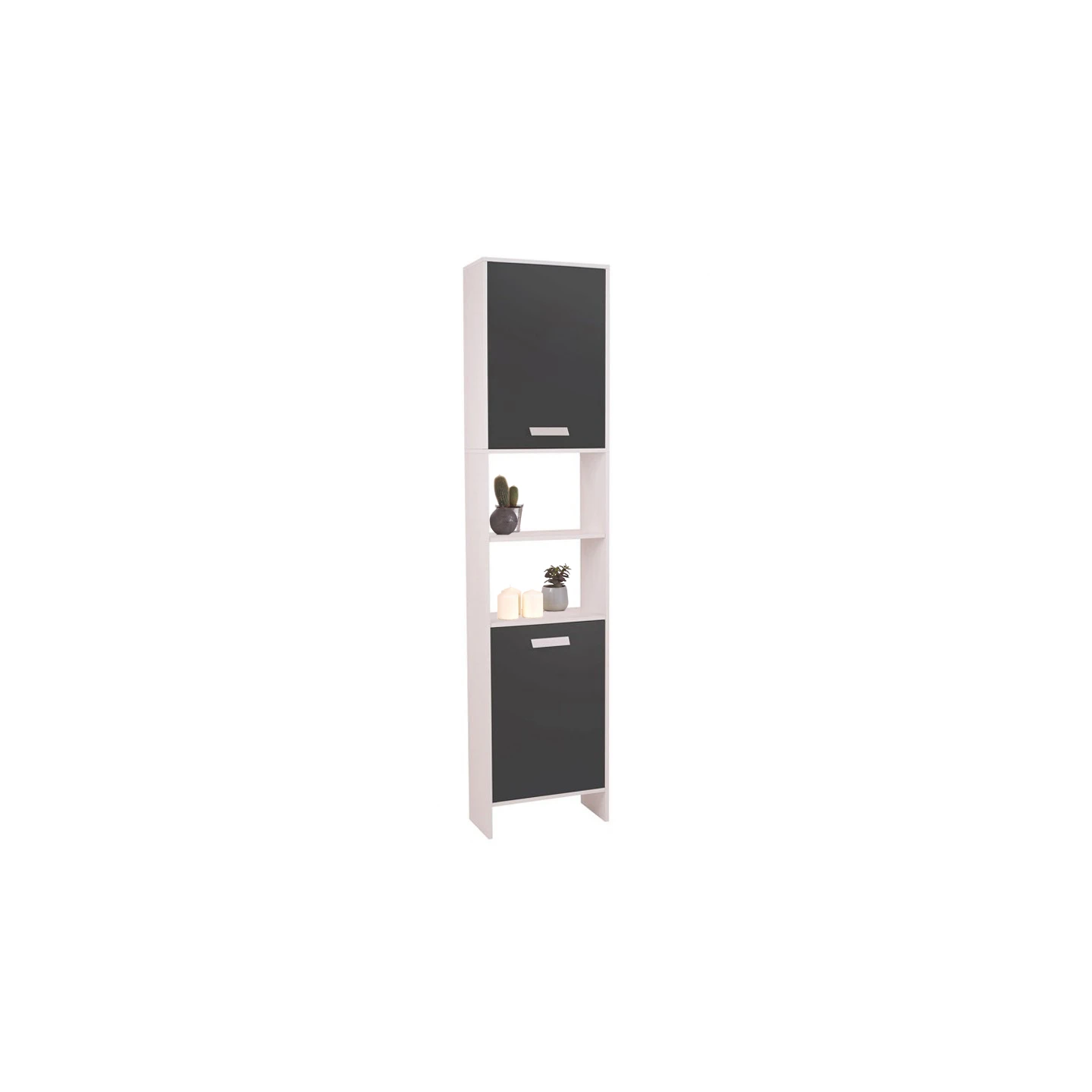 Meuble colonne salle de bain design LEA en bois blanc portes grises