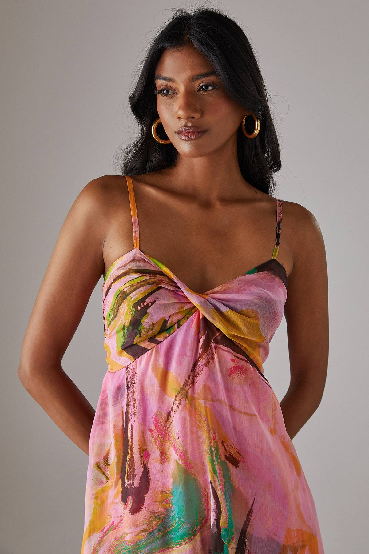Warehouse Robe Longue Bustier À Double Couche Asymétrique En Mousseline