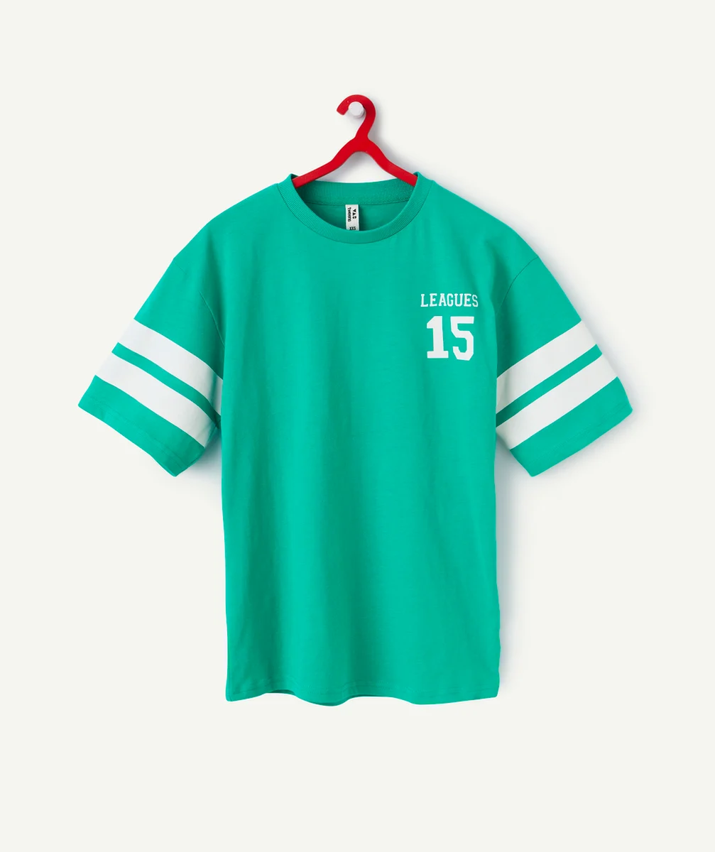 t-shirt manches courtes garçon en coton bio vert thème campus