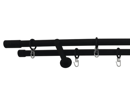 Dubbele gordijnroedeset, cilindervormig, zwart, 160 cm, Ø 20 mm