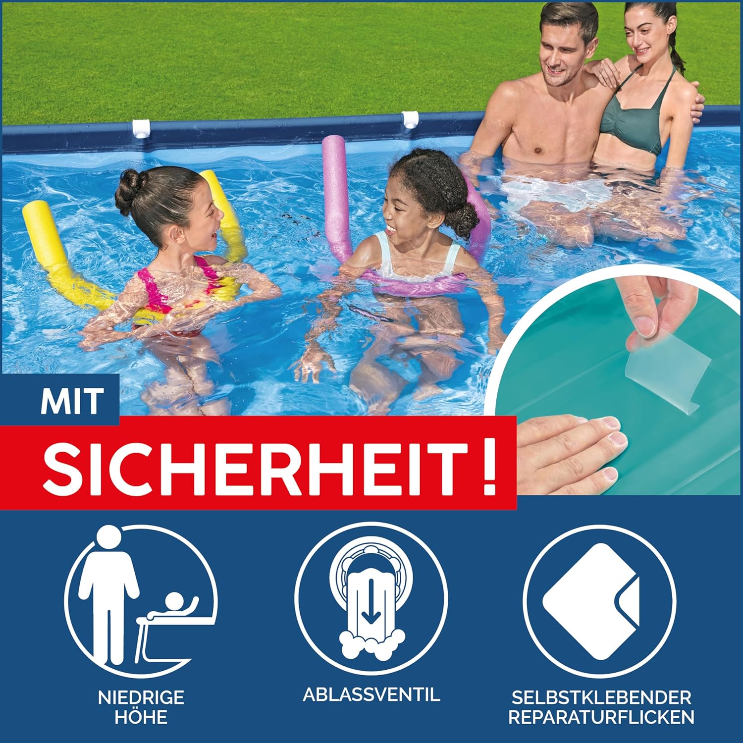 Bestway Steel Pro Frame Pool Set mit Filterpumpe 300 x 201 x 66 cm, dunkelblau, eckig