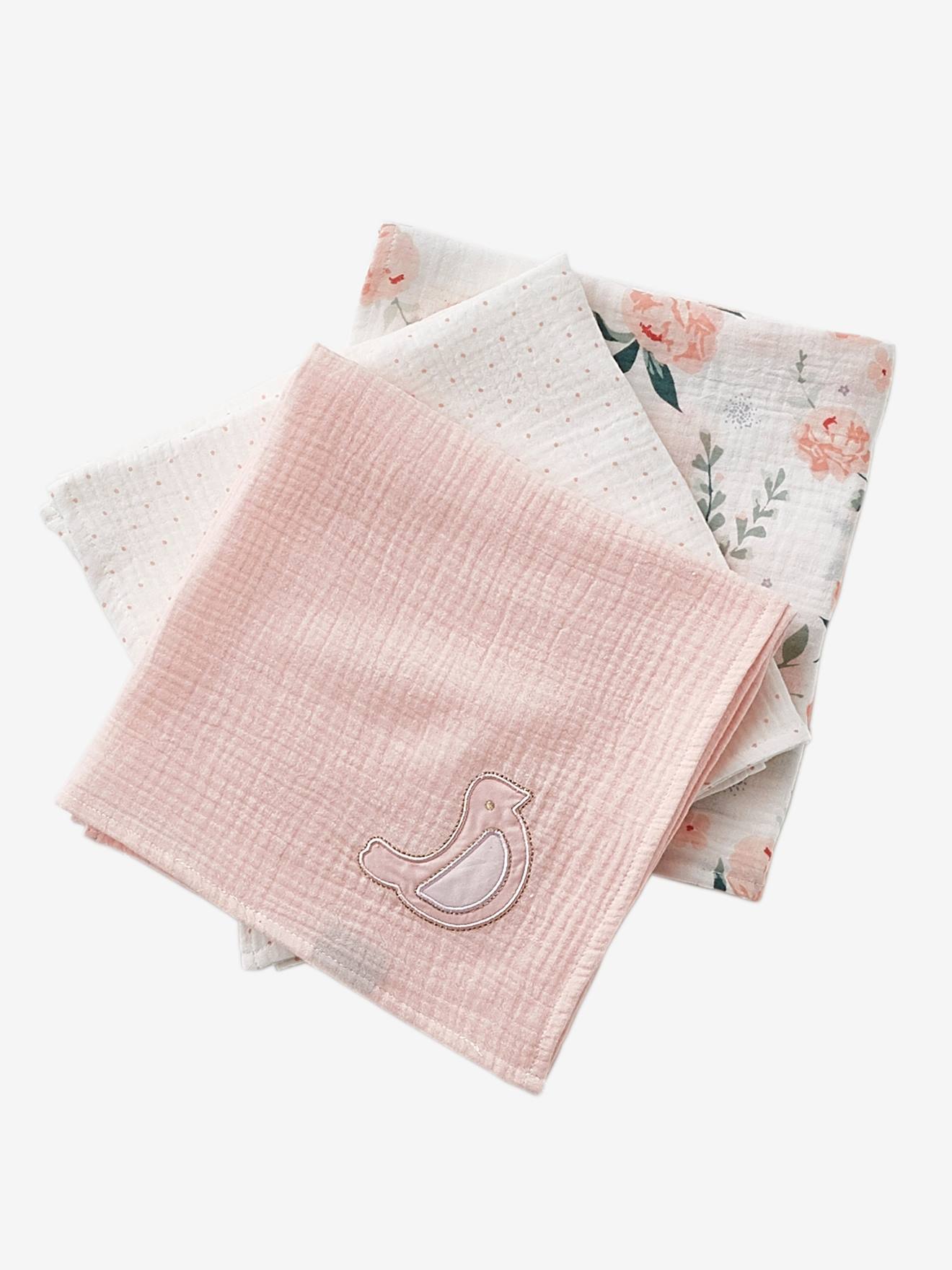 Pacote com 3 panos lisos rosa claro Eau de Rose com estampas.